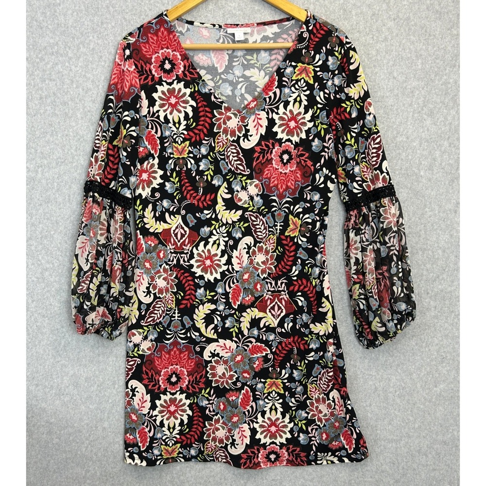 Westport 1962 Small Dark Floral Dress Black Red Whimsigoth Balloon Sleeve Boho
